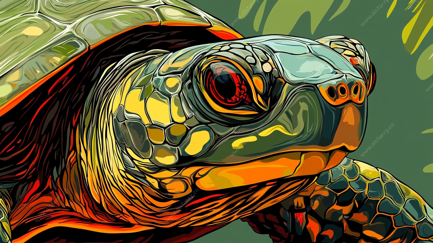 彩色海龟特写插画