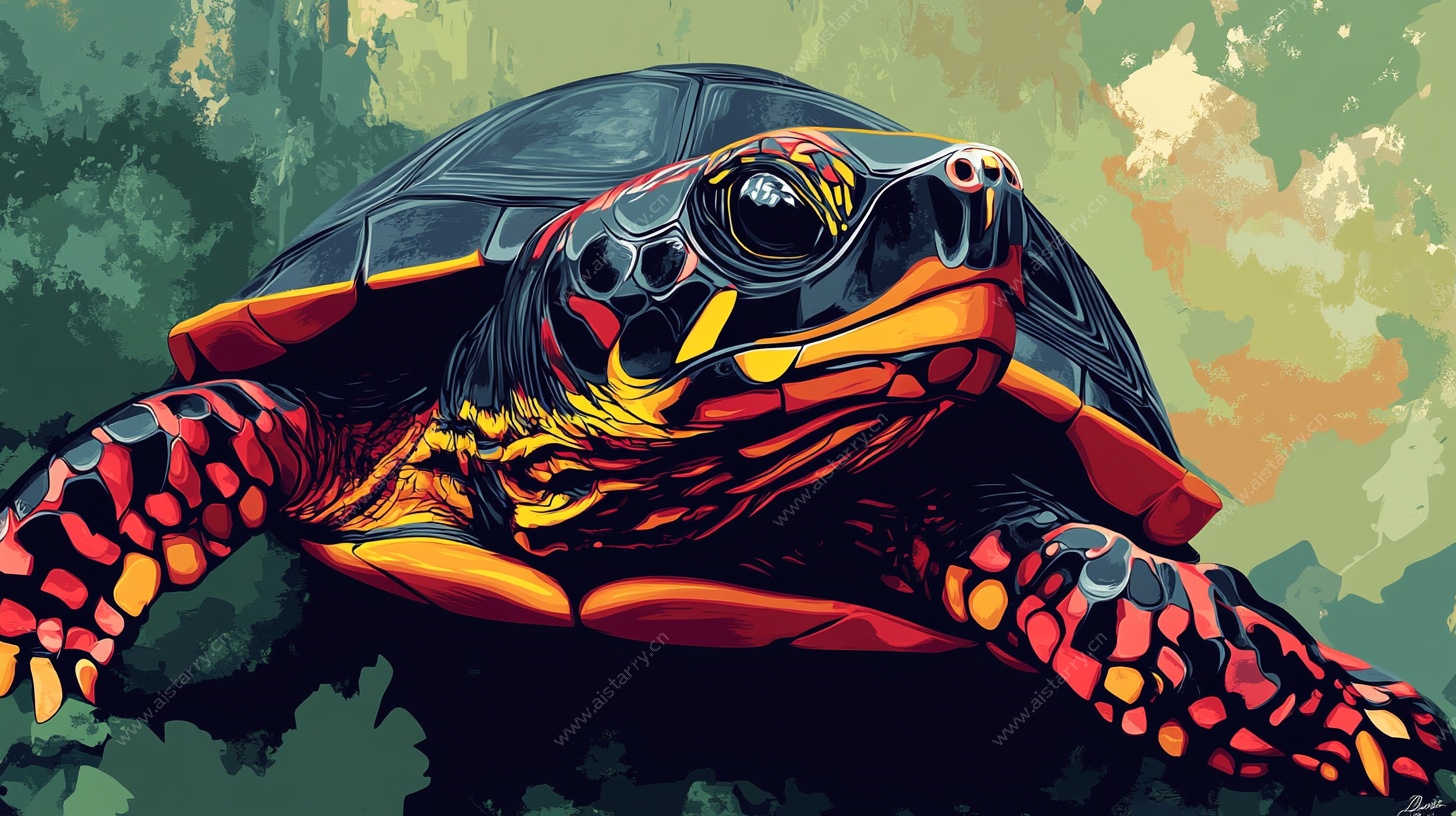 彩绘灵动乌龟插画