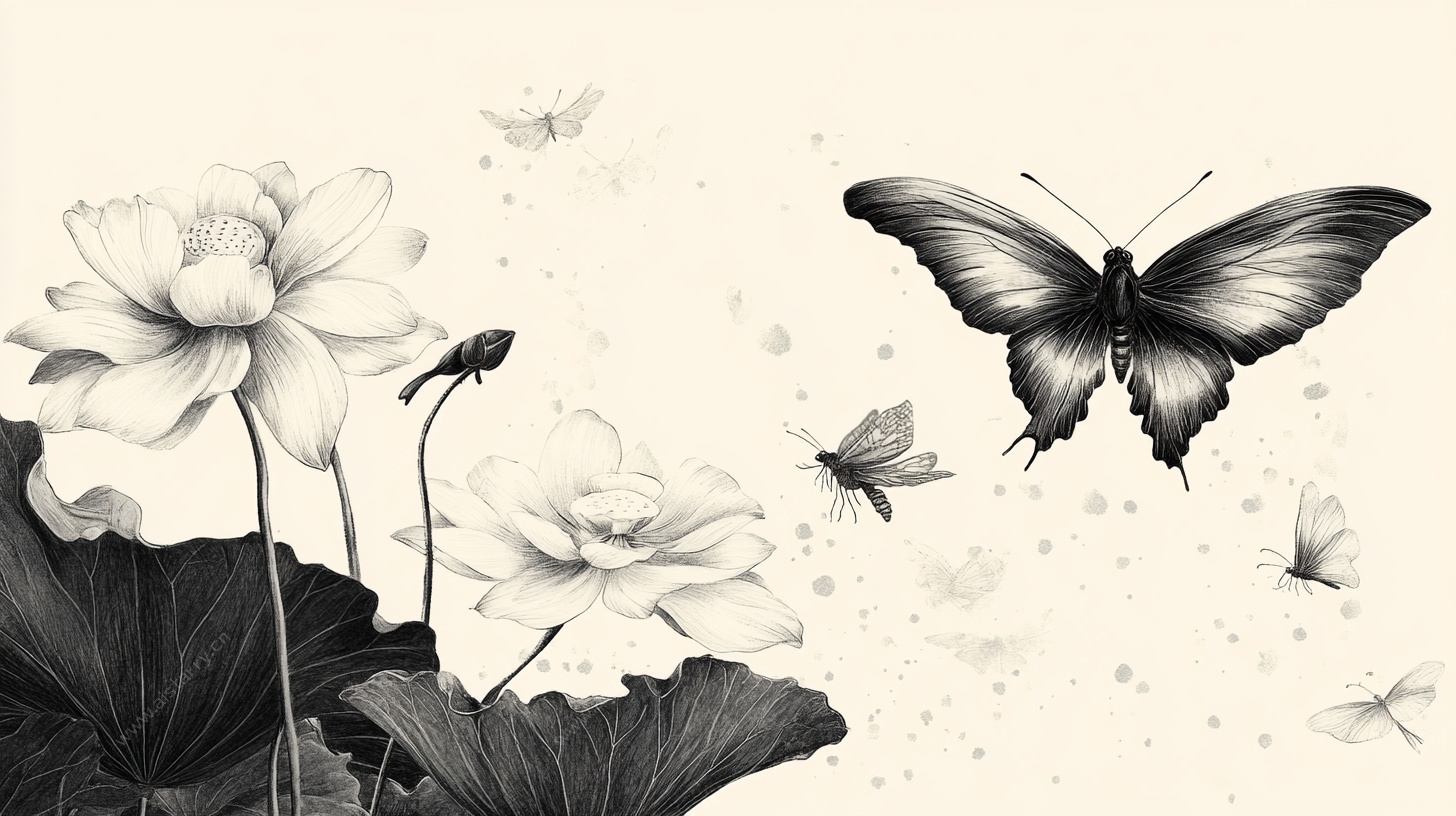 水墨荷花蝴蝶图