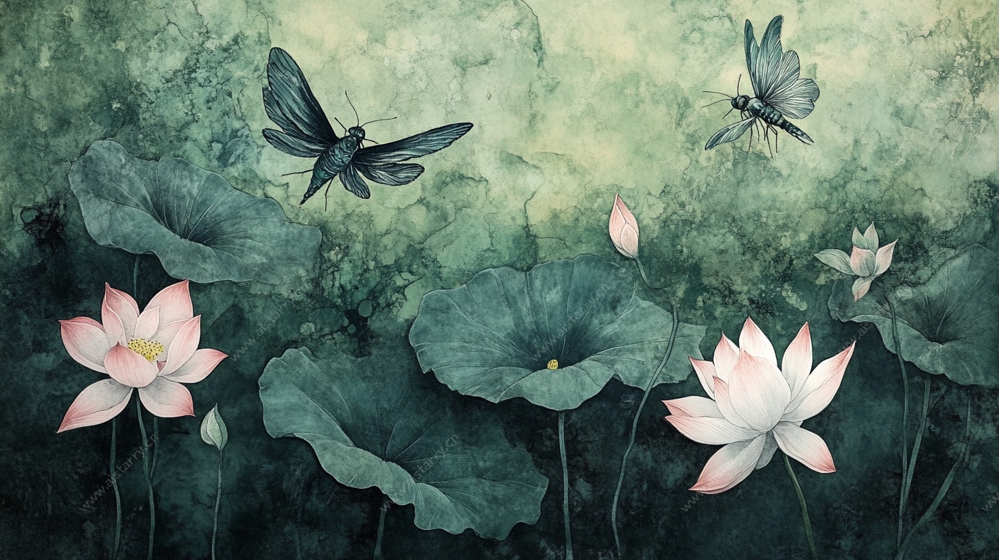 水墨荷塘蜻蜓图