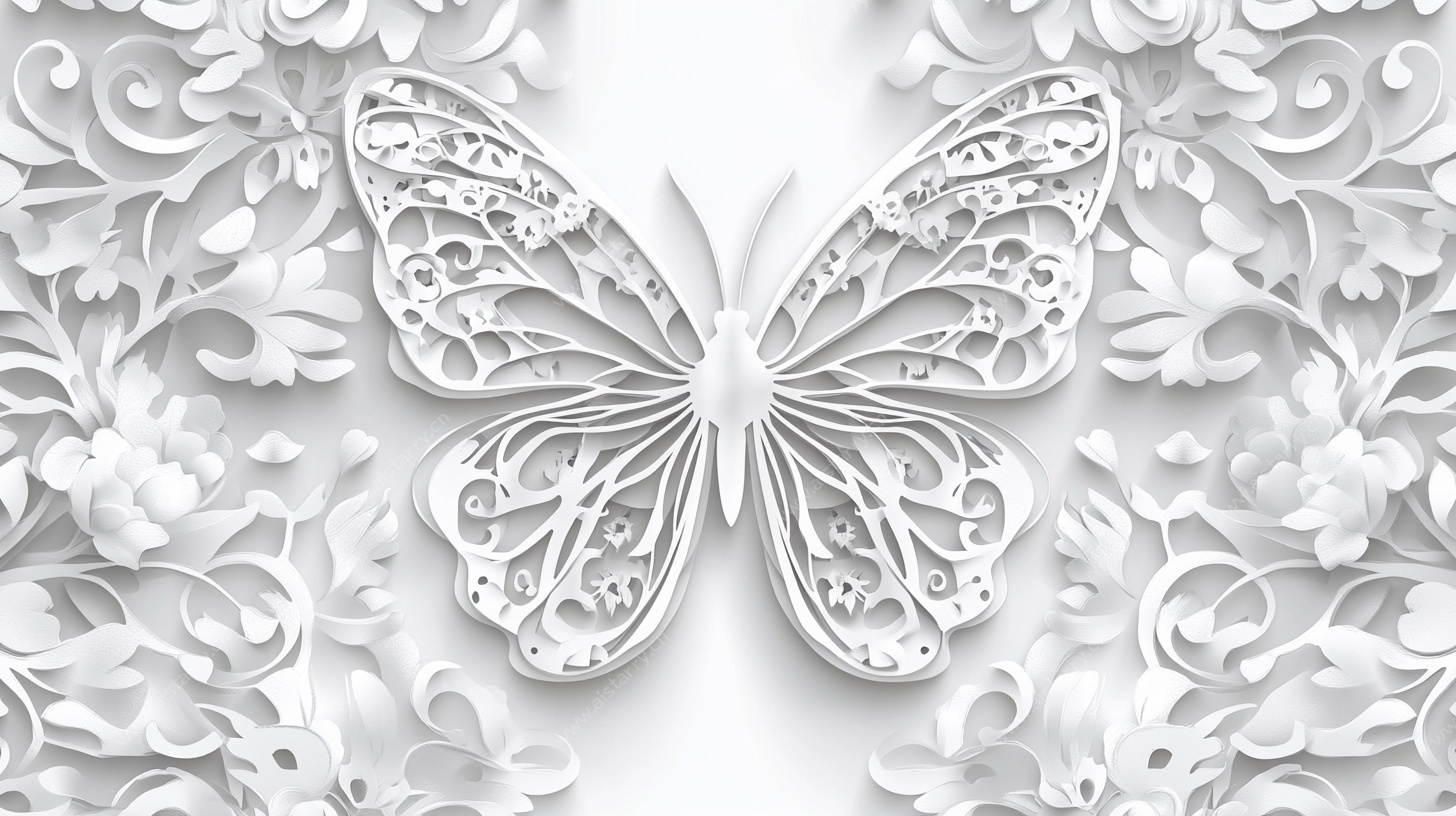 白色雕花蝴蝶艺术图案