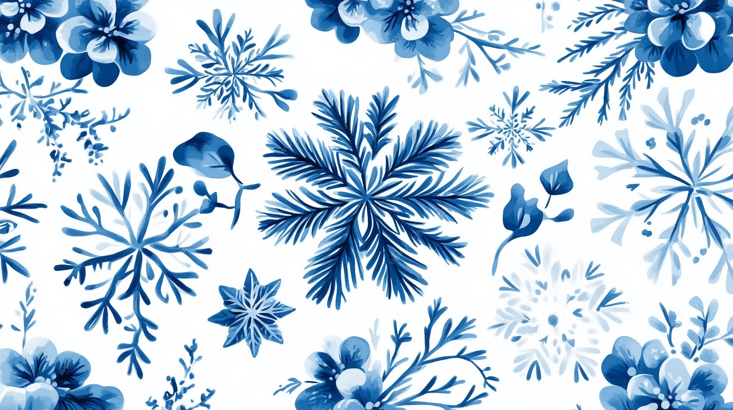 蓝白雪花花卉图案背景