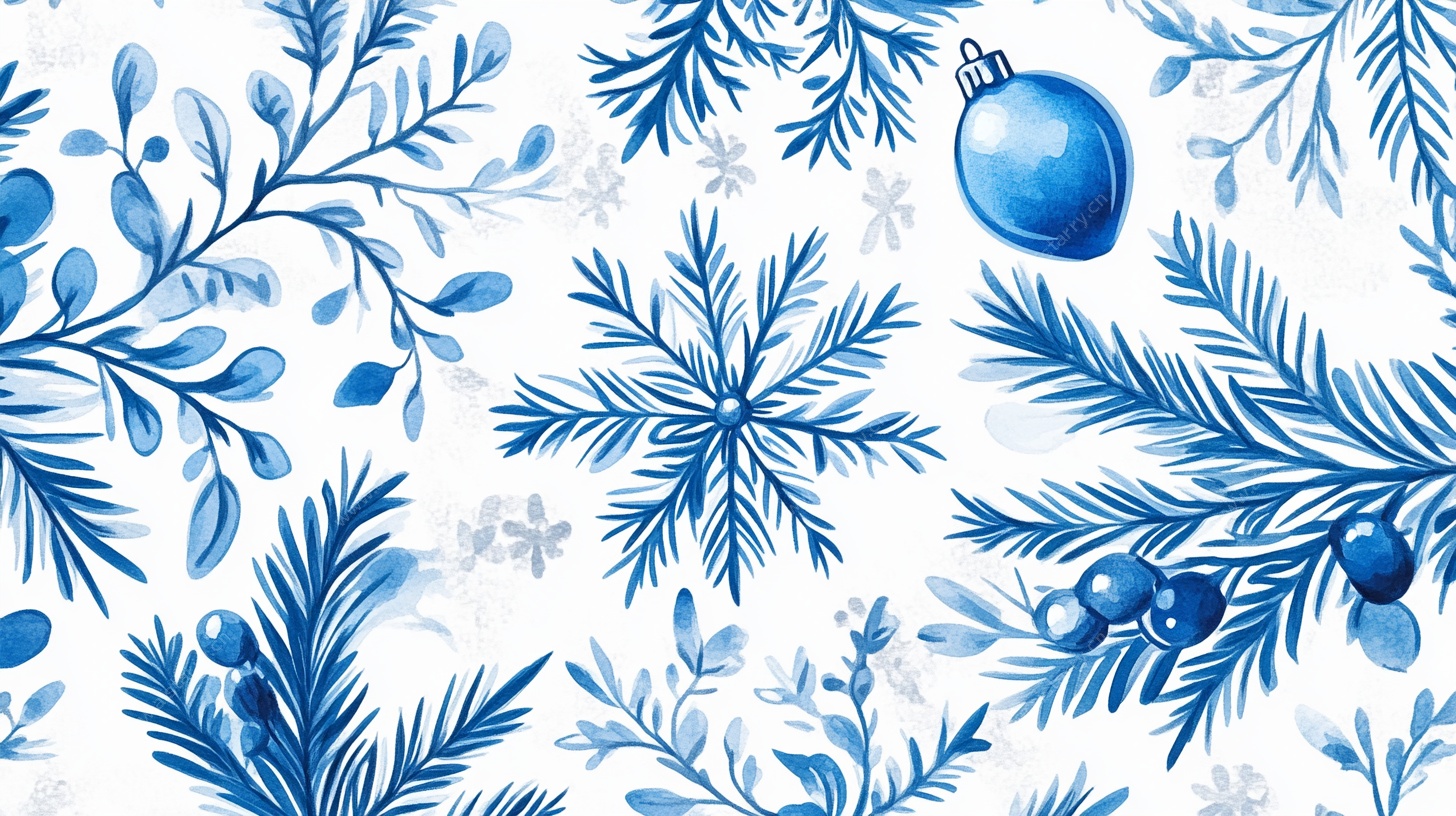 蓝调圣诞植物图案背景