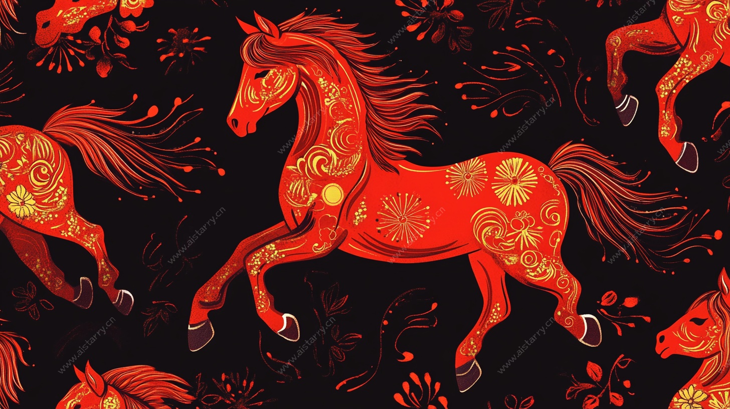 奔腾骏马中式花纹图案