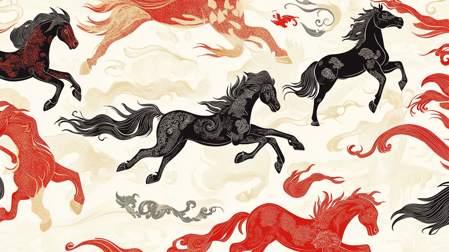 奔腾骏马国风祥瑞图案