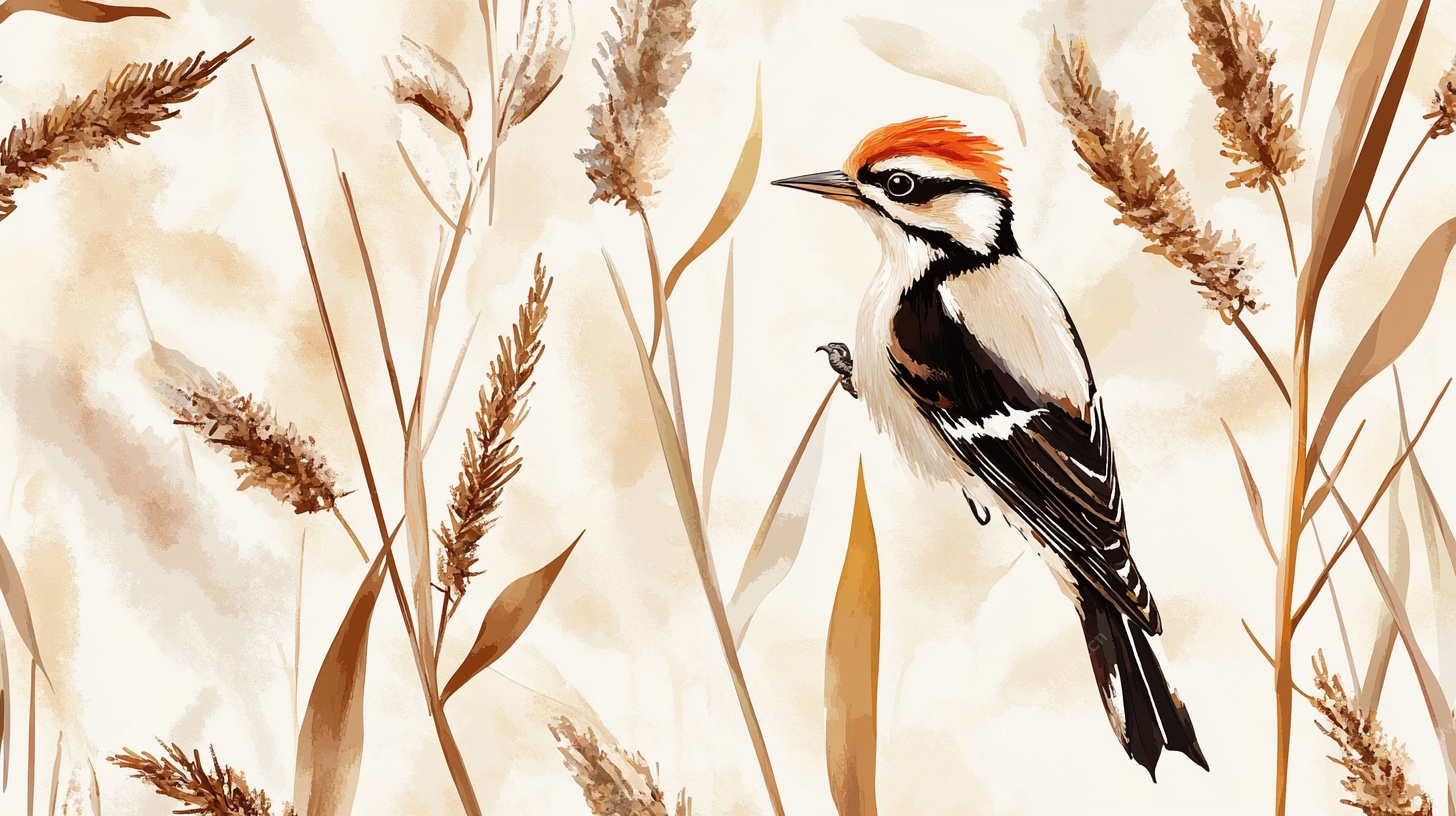 栖息于芦苇间的啄木鸟