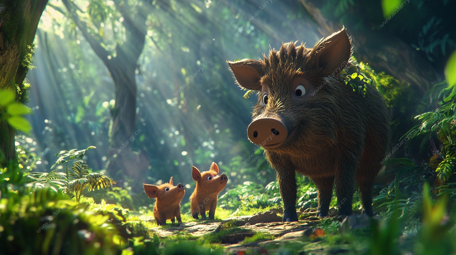 森林中的野猪一家