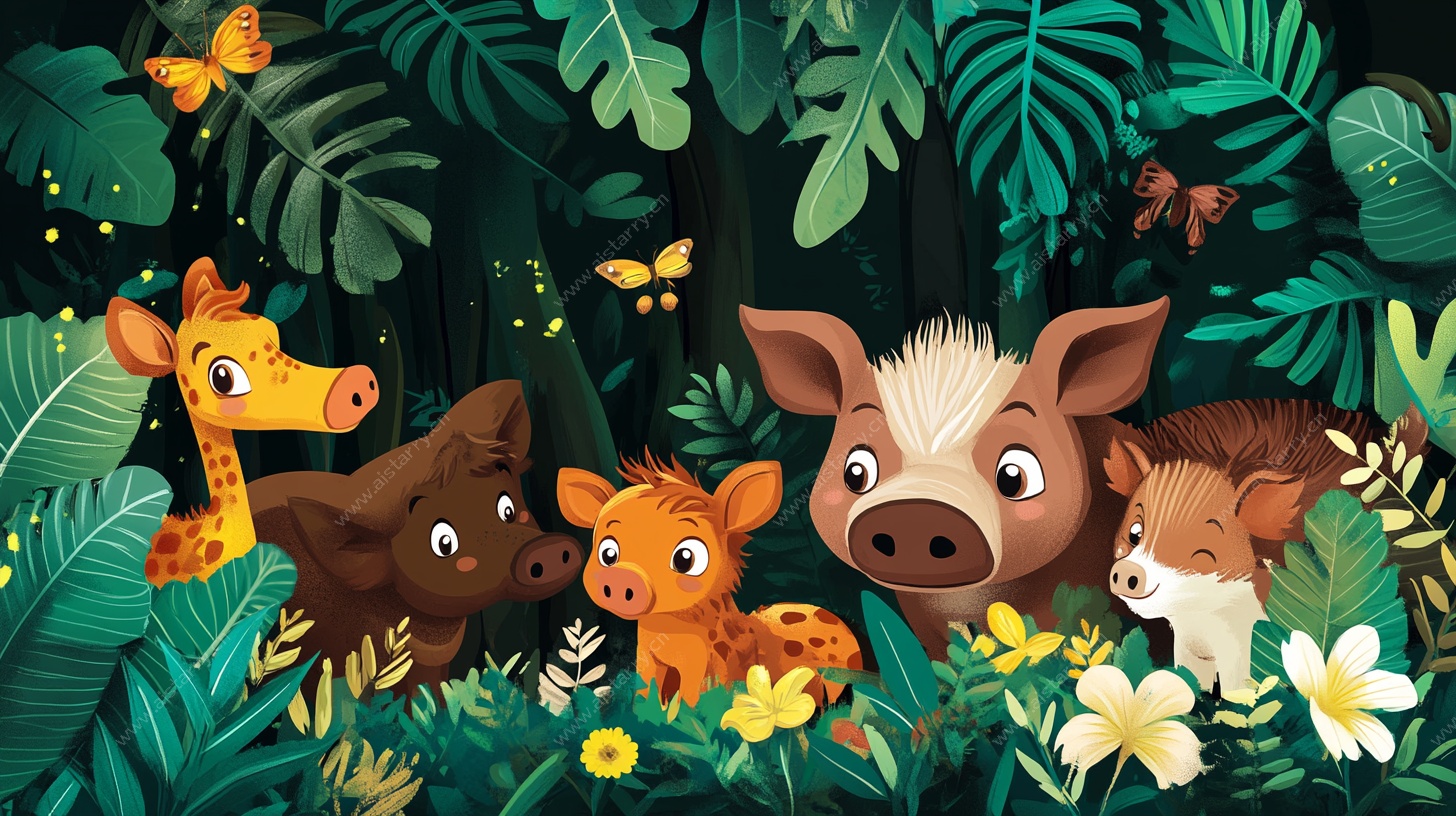 丛林中的可爱动物聚会