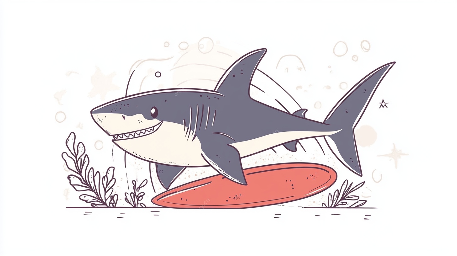 鲨鱼乘板游弋海底世界