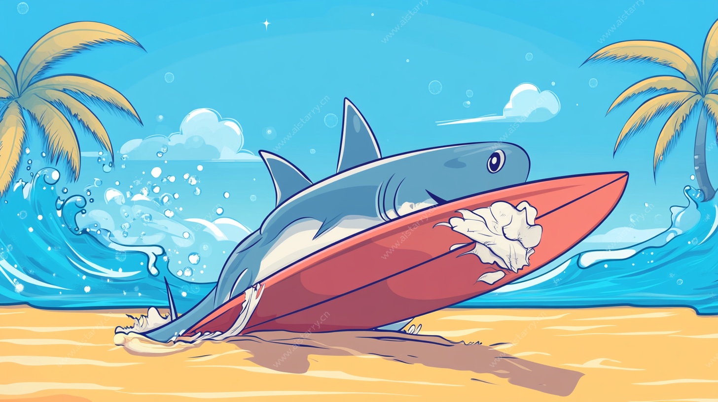 鲨鱼冲浪欢乐海滩场景