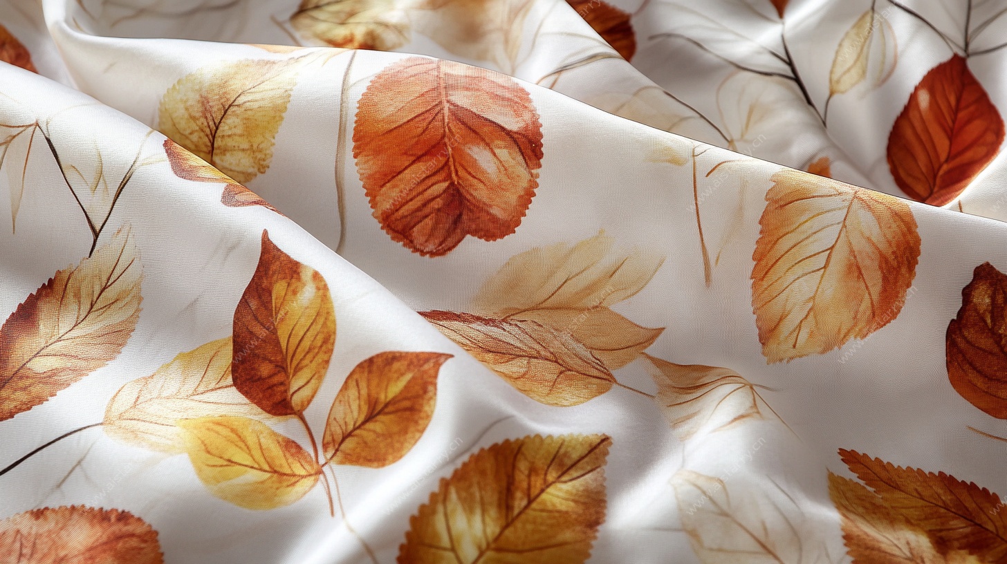 秋叶印花丝绸面料