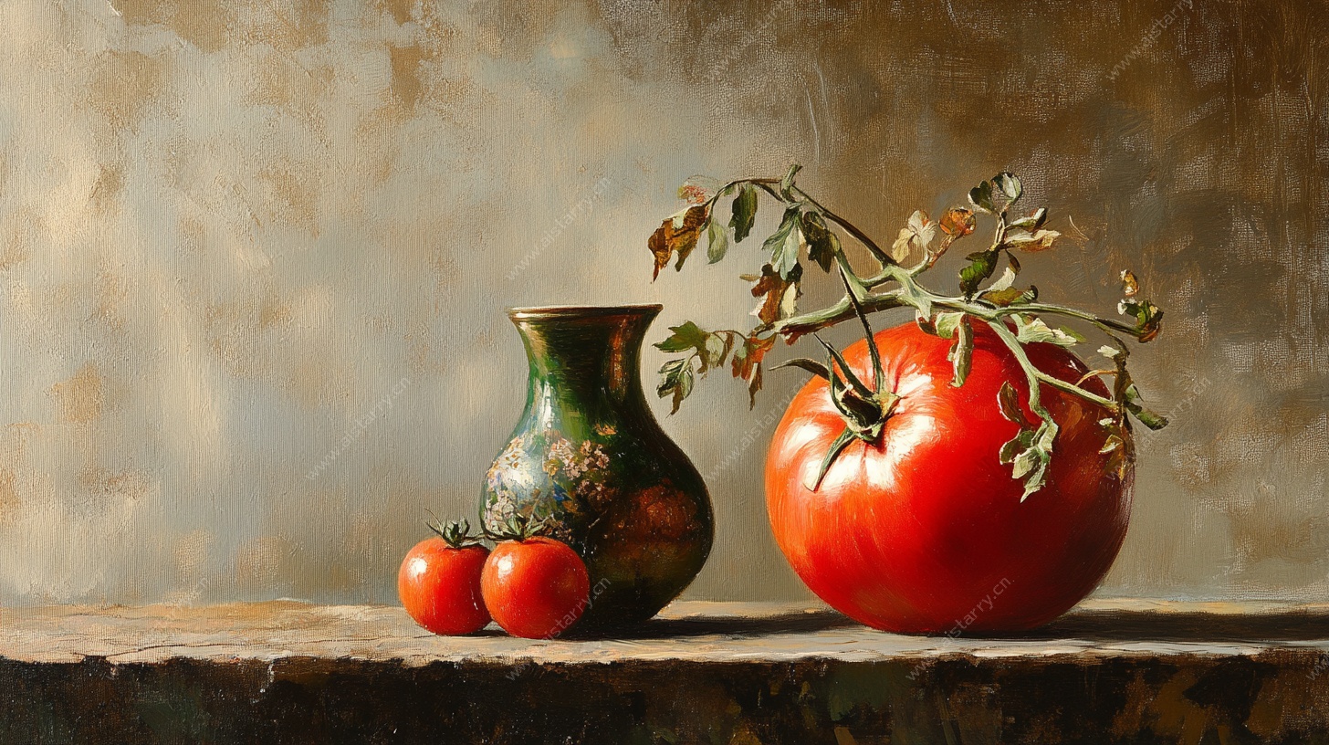 番茄花瓶静物图