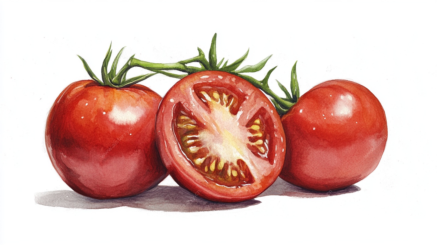 水彩绘新鲜番茄组合