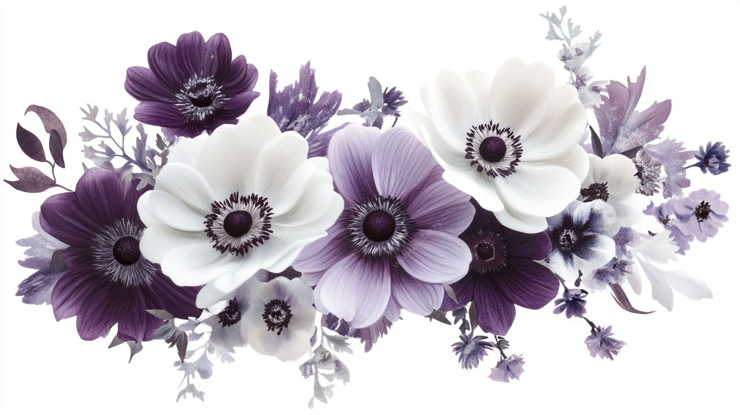 紫白花卉组合装饰图案