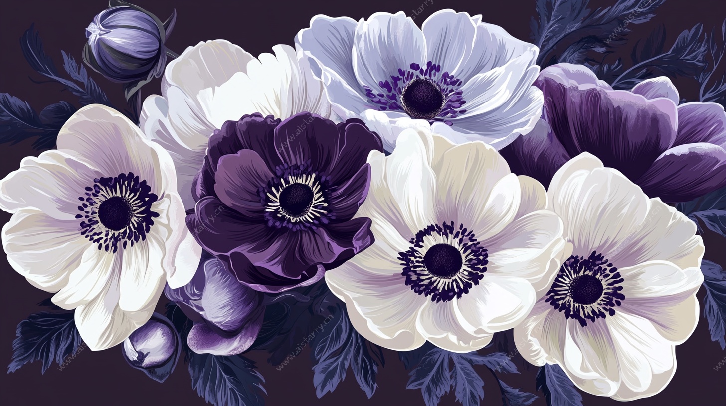 紫白银莲花插画