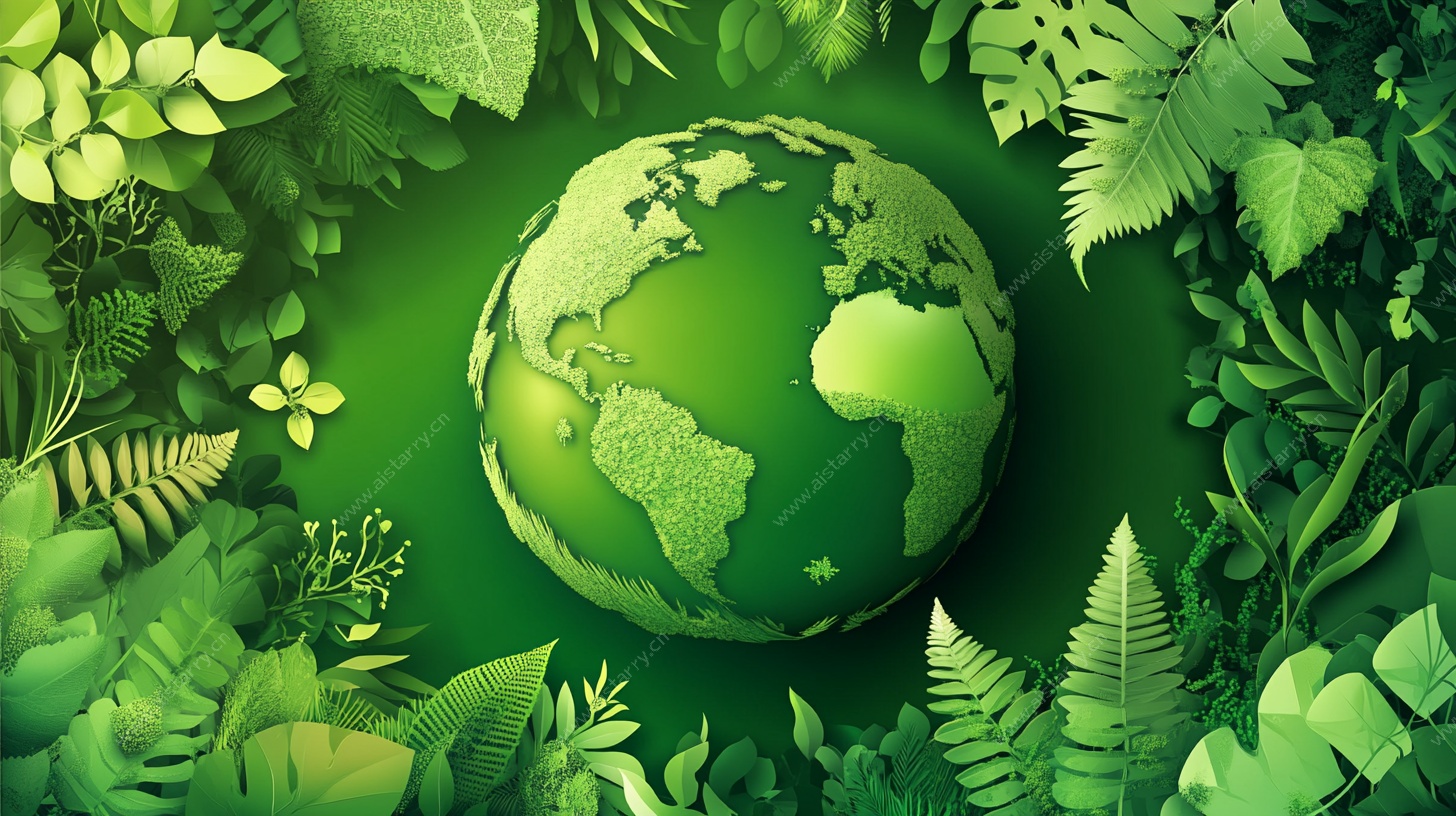 绿色地球与繁茂植物环绕