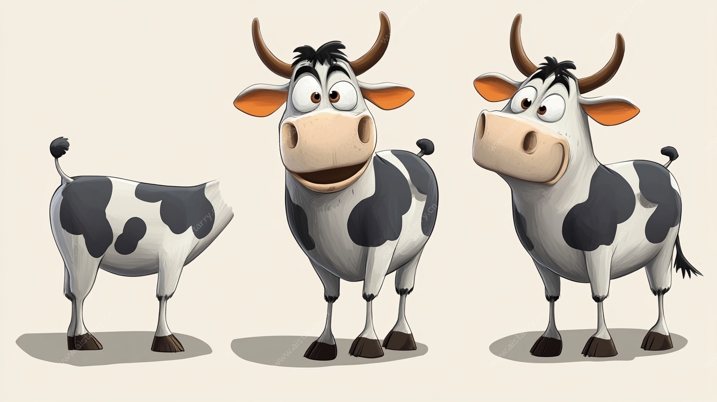可爱卡通奶牛多角度形象