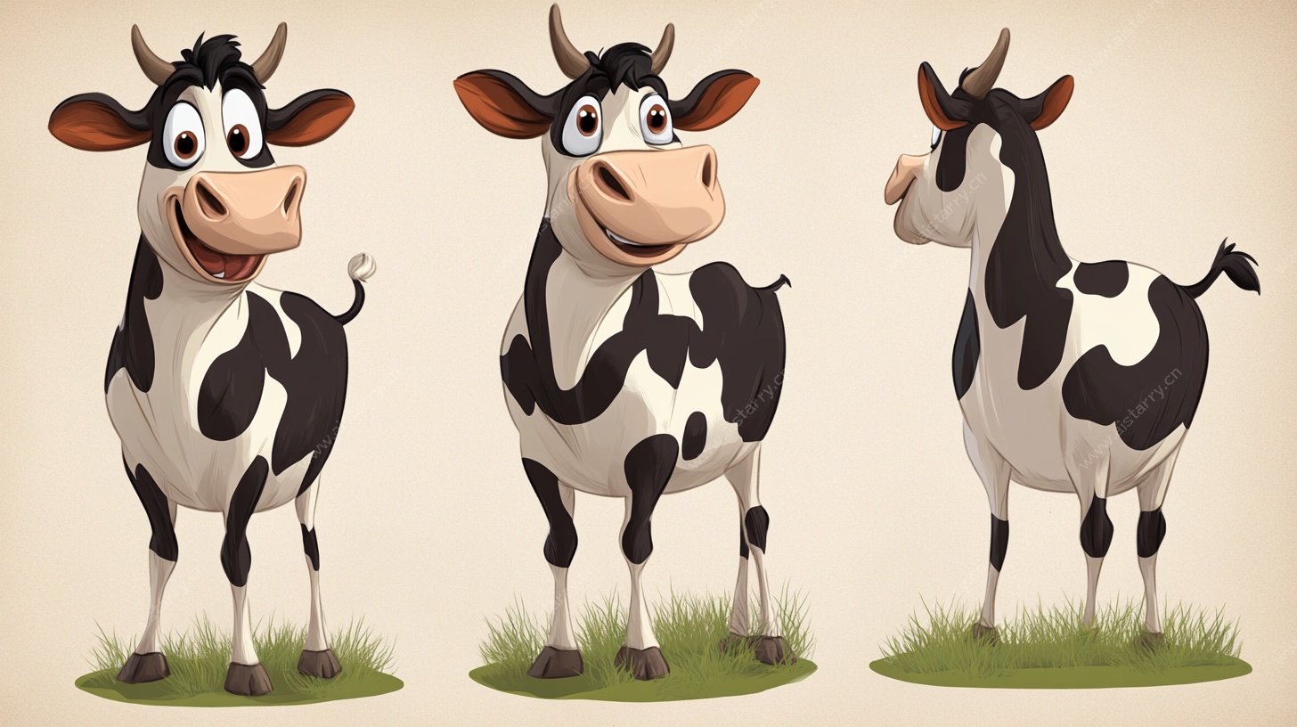 三头可爱卡通奶牛形象展示