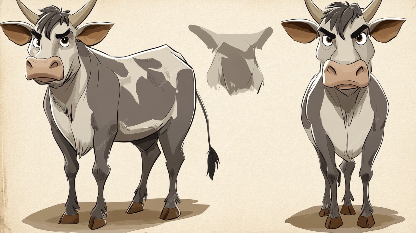 卡通牛角色设计三视图