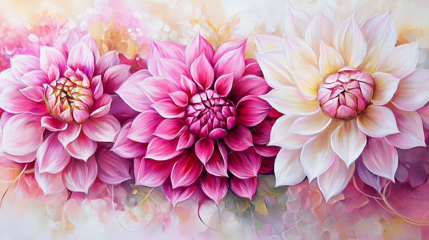 三朵绚丽大丽花艺术插画