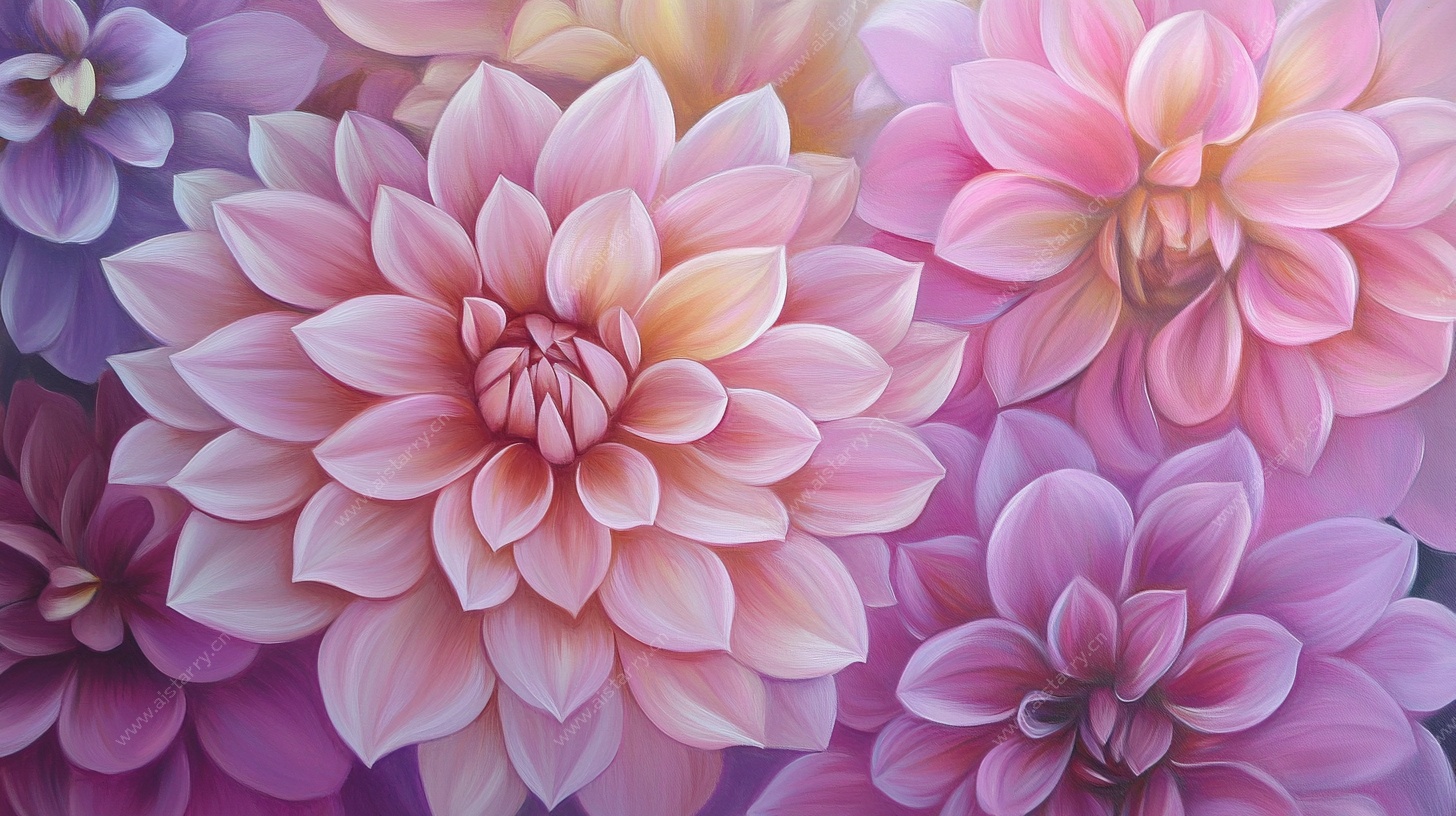 梦幻多彩大丽花花卉图