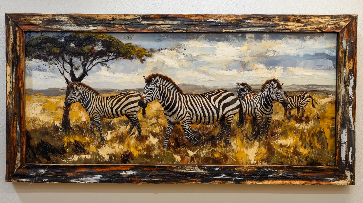 草原斑马油画风景