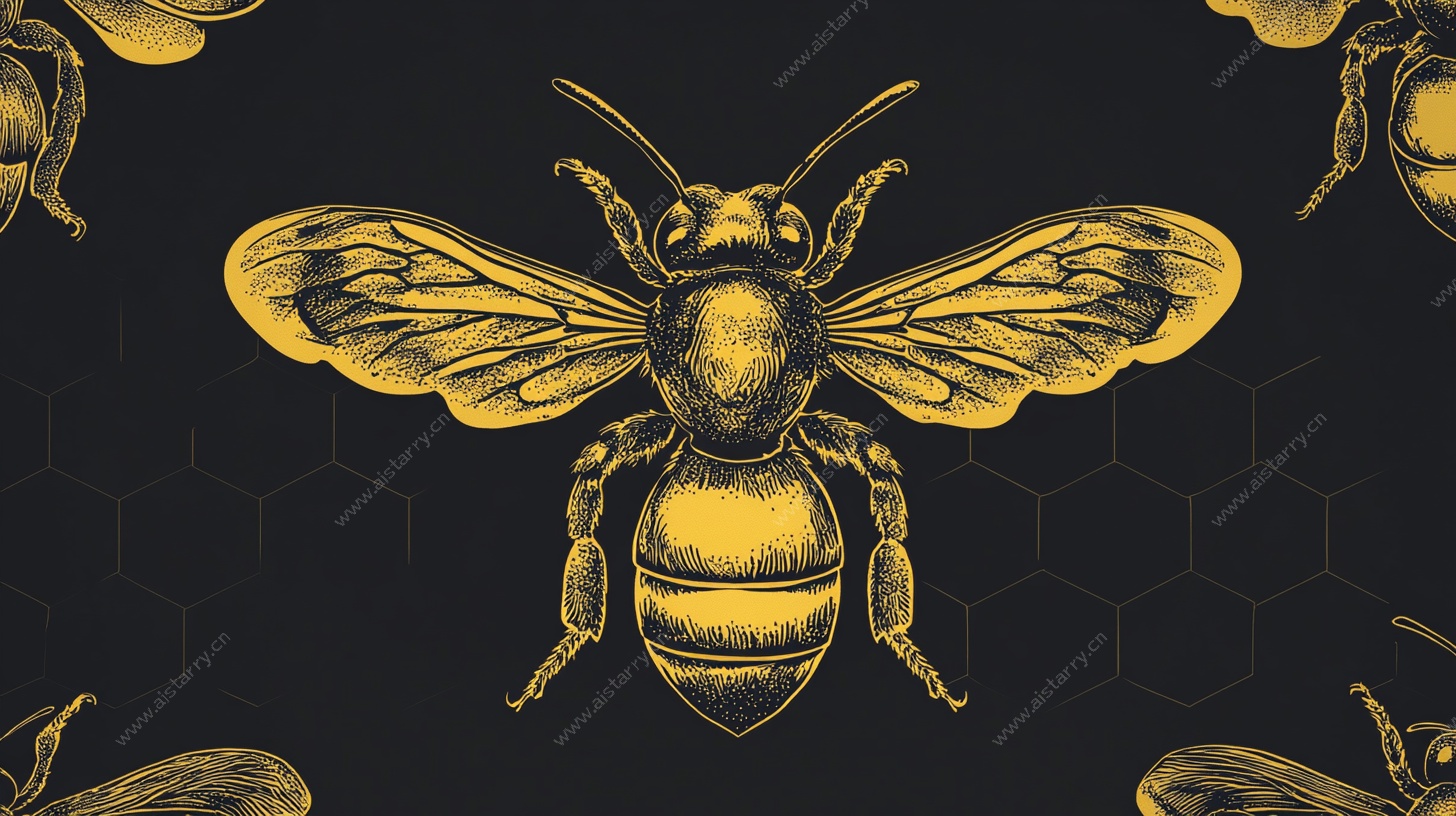 金色蜜蜂图案 复古艺术风