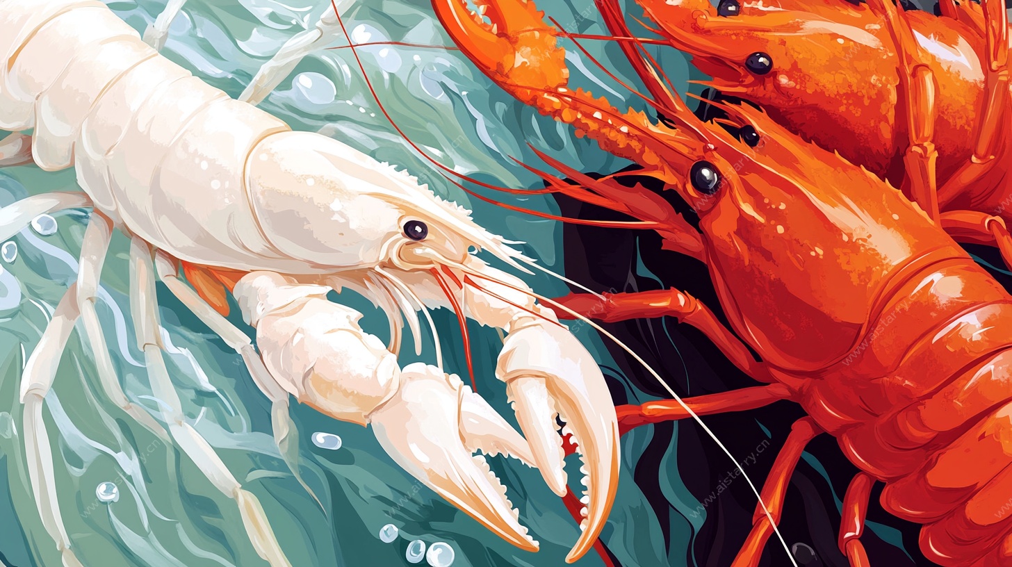 色彩鲜明的双龙虾绘画