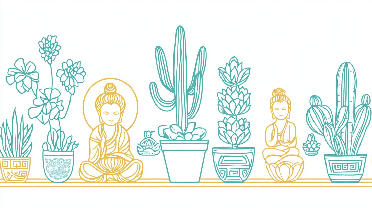 佛像与绿植的静谧组合