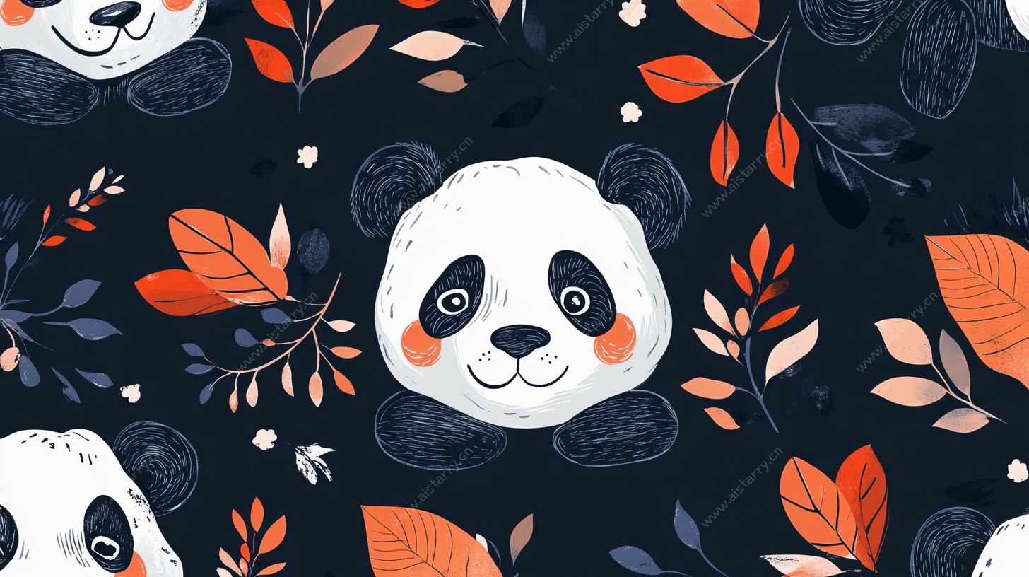 熊猫与秋叶的梦幻图案