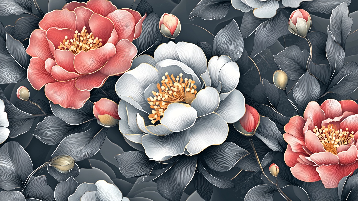 水墨牡丹花卉图案