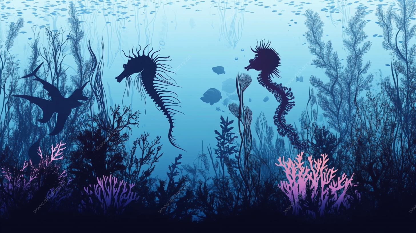 海底海马剪影梦幻场景