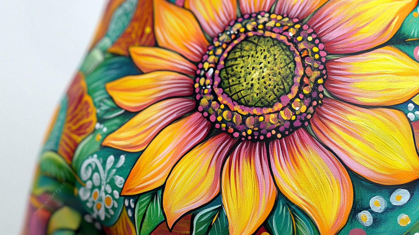 手绘多彩向日葵局部