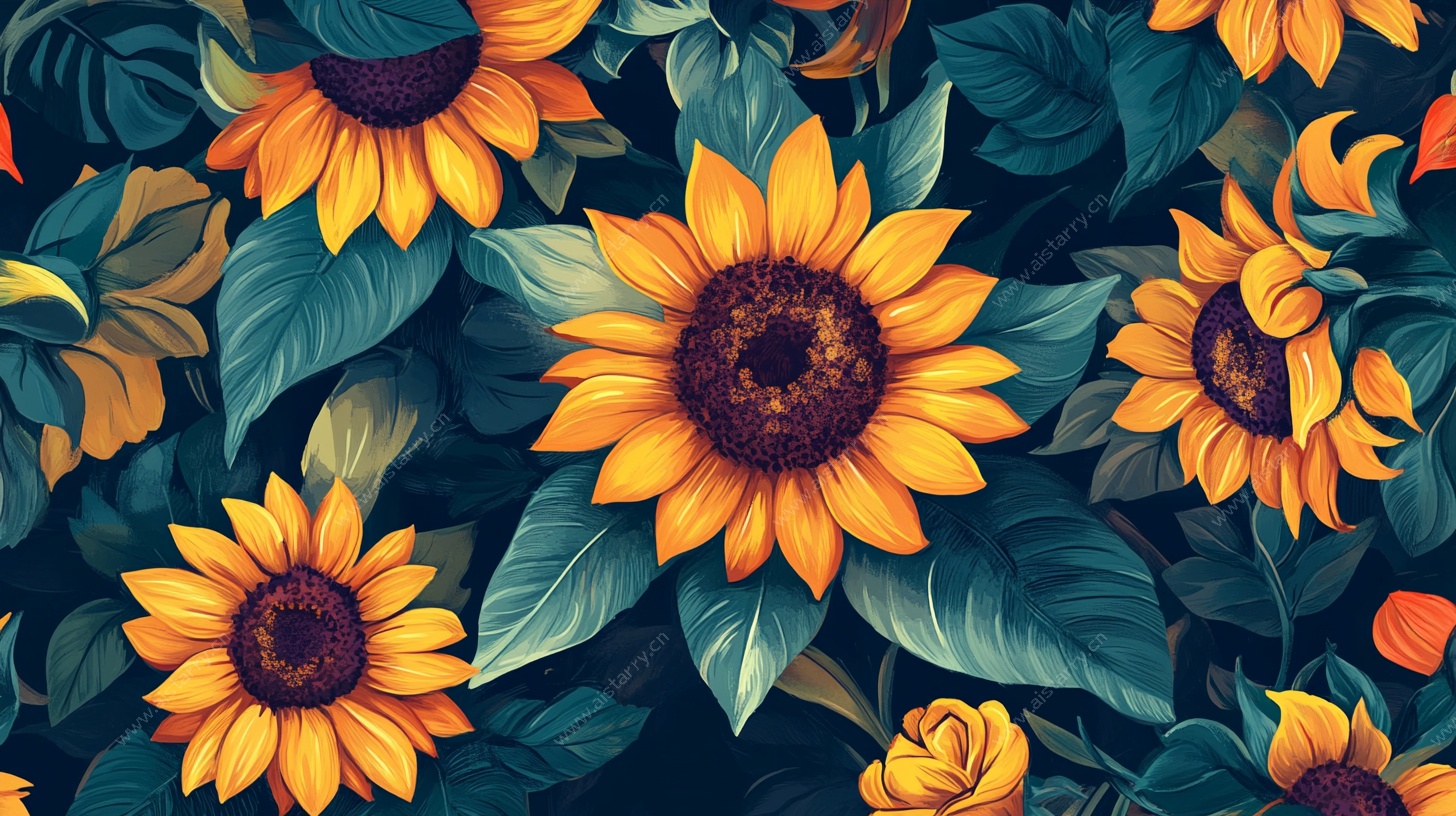 向日葵花卉无缝图案背景