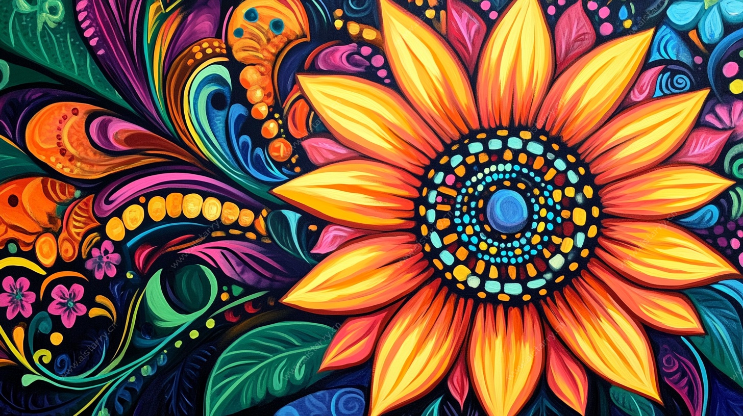 绚丽向日葵梦幻花纹图案