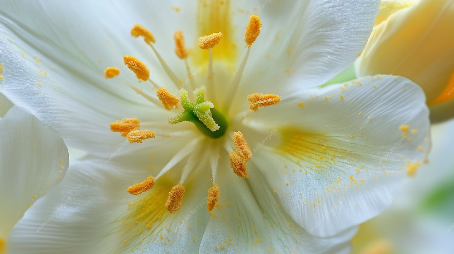特写白色郁金香花蕊