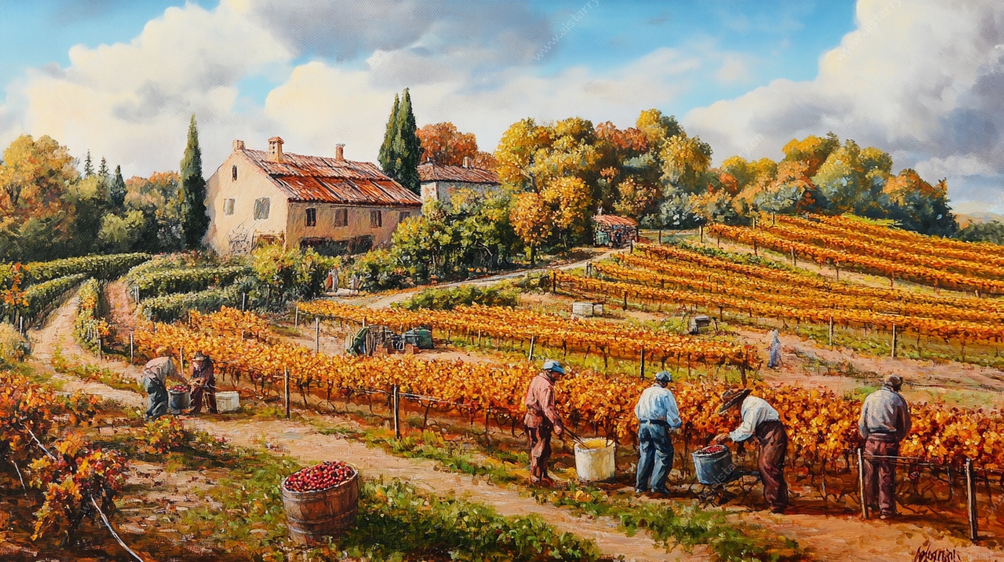 秋日葡萄园劳作景象