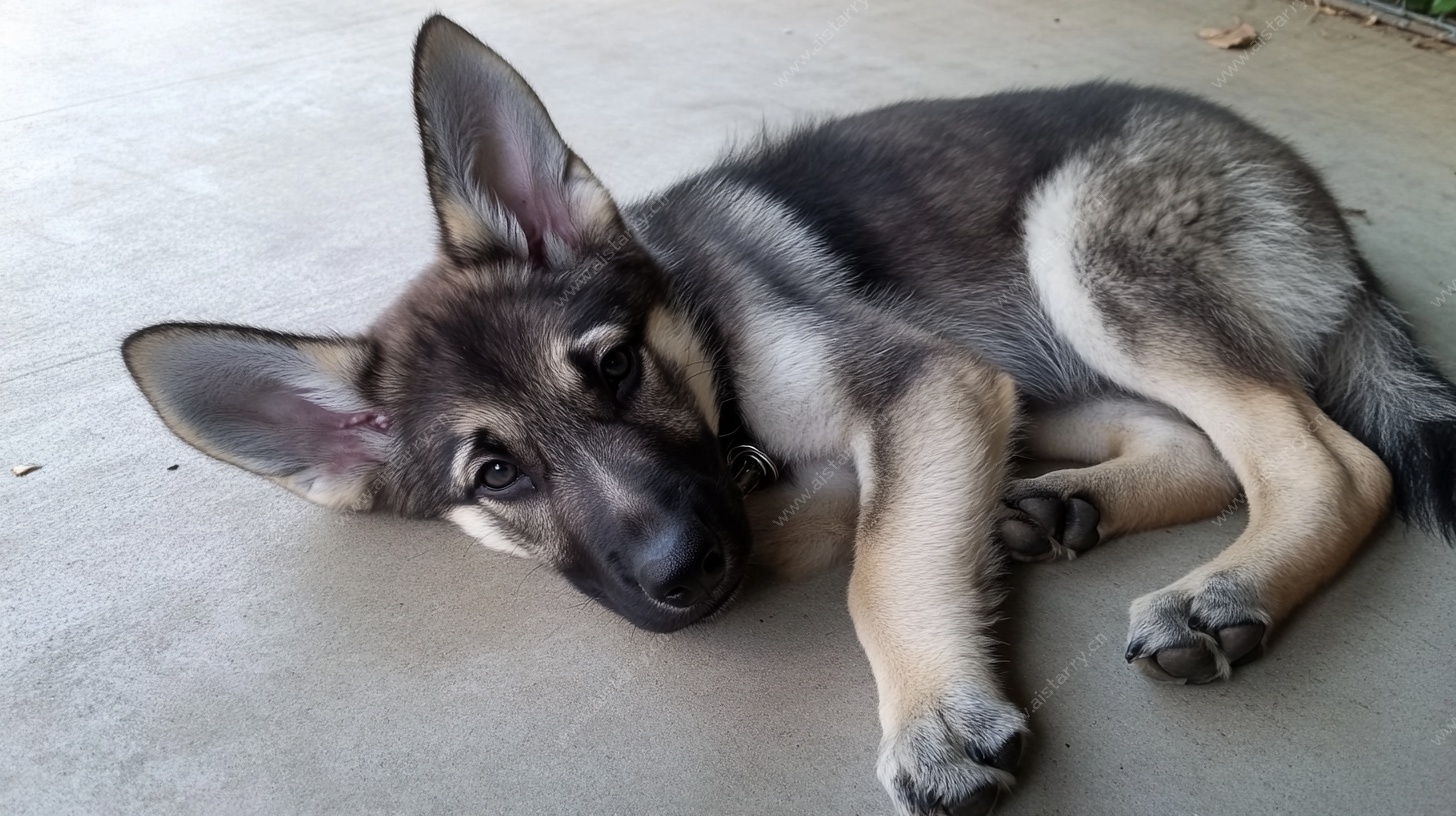 趴着的德国牧羊犬幼犬