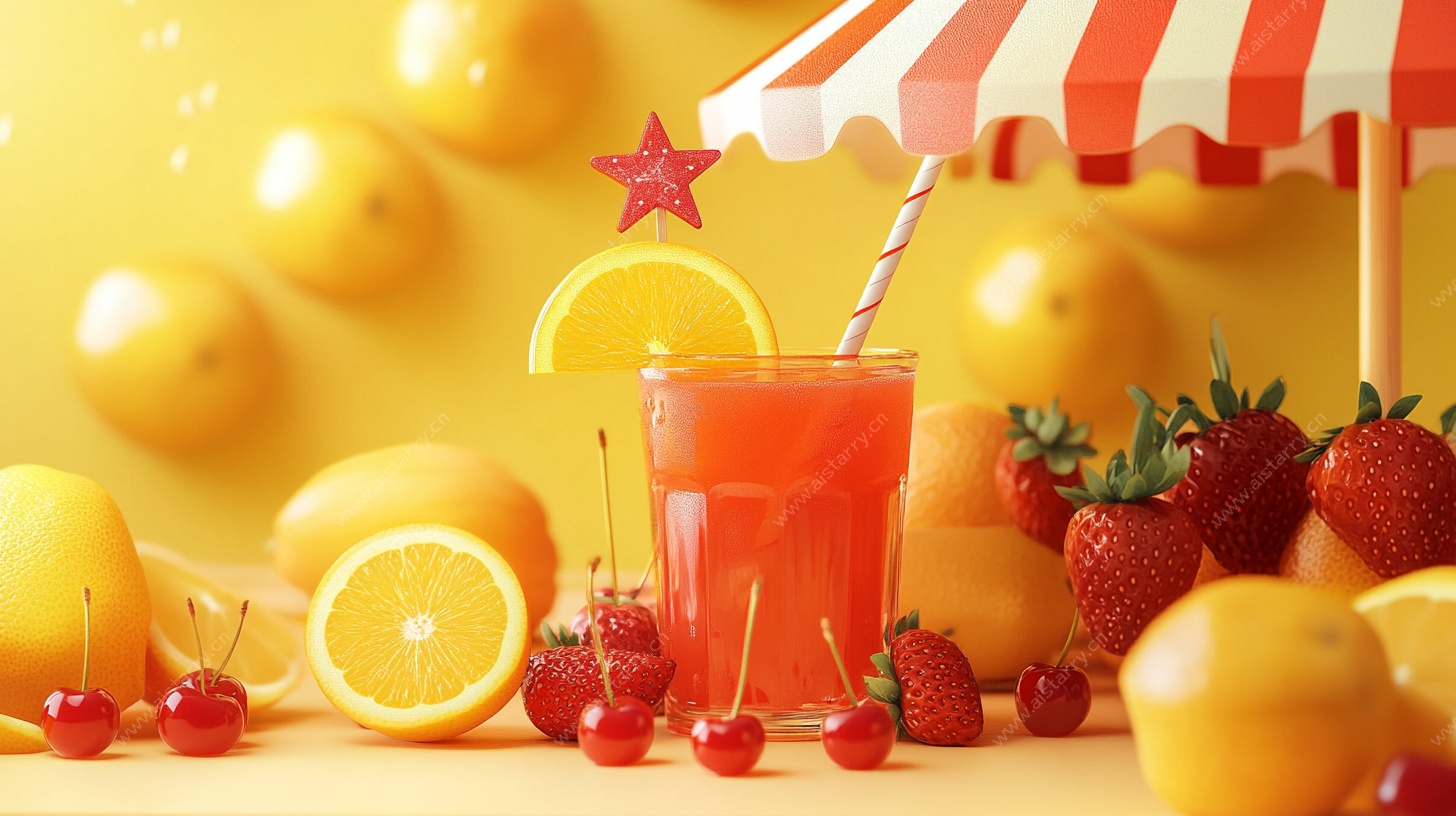 夏日缤纷果汁与鲜果组合