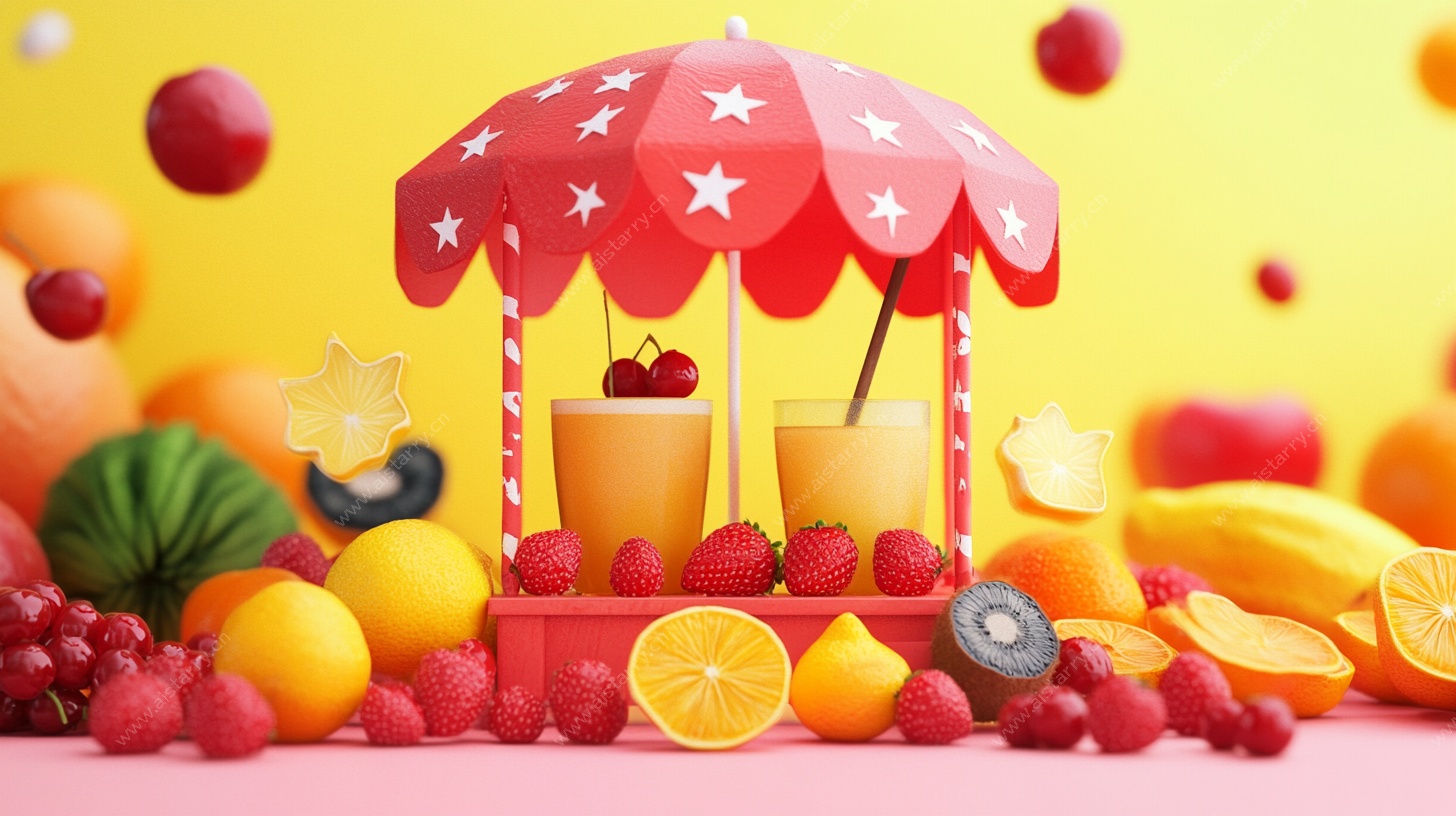 夏日缤纷水果饮品摊位