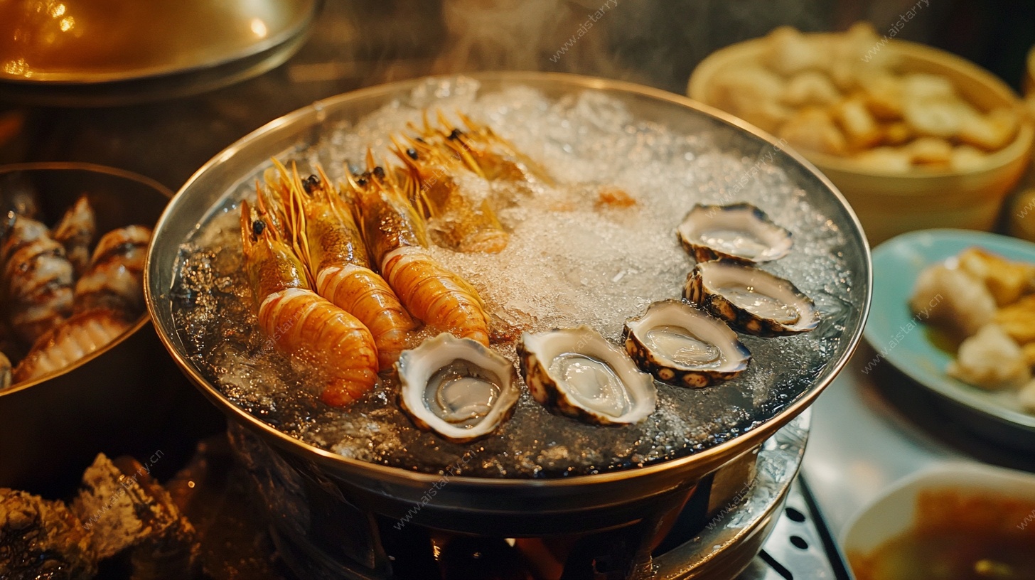 海鲜火锅热气腾腾的美味
