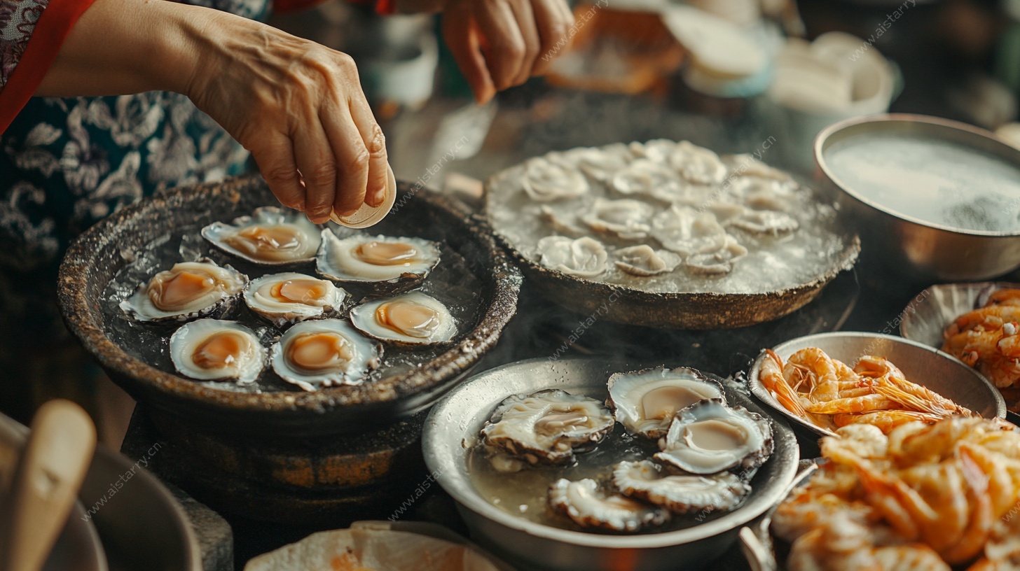 街头烹饪的美味海鲜小吃