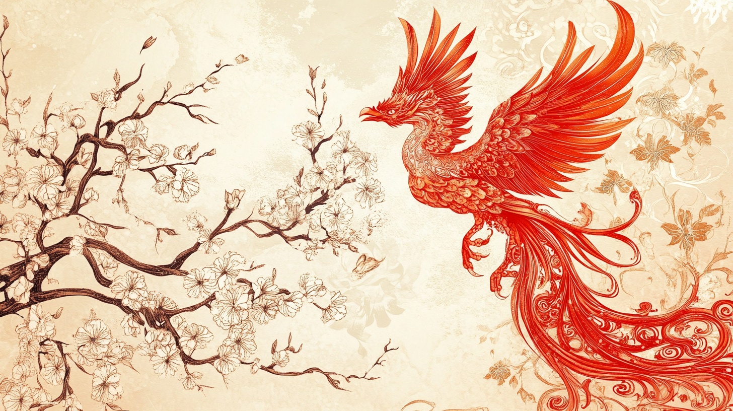 红凤凰栖于繁花枝头