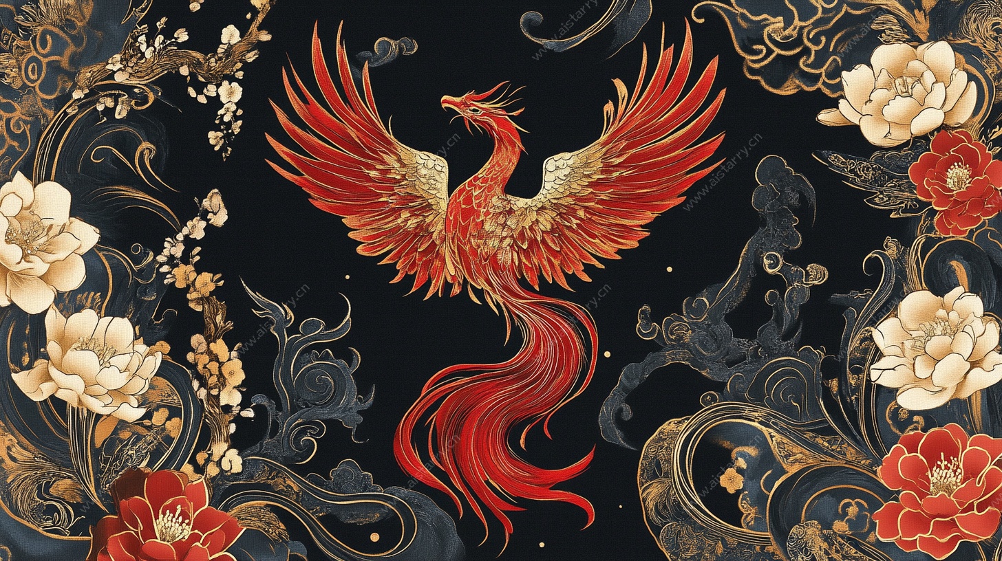 凤凰花卉中式华丽图案