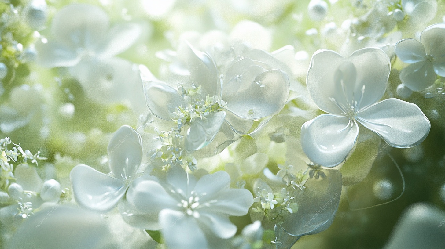 梦幻白色花卉特写