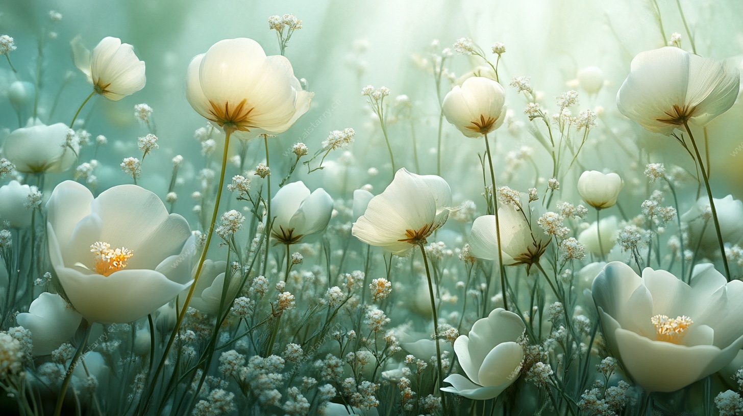 梦幻白花盛放图景