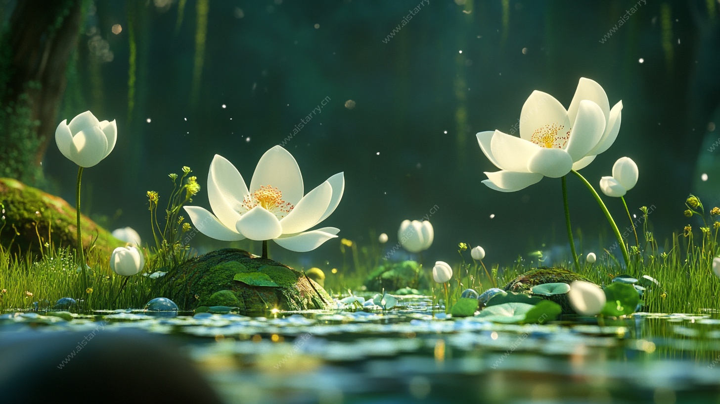 梦幻荷塘中的圣洁白莲花