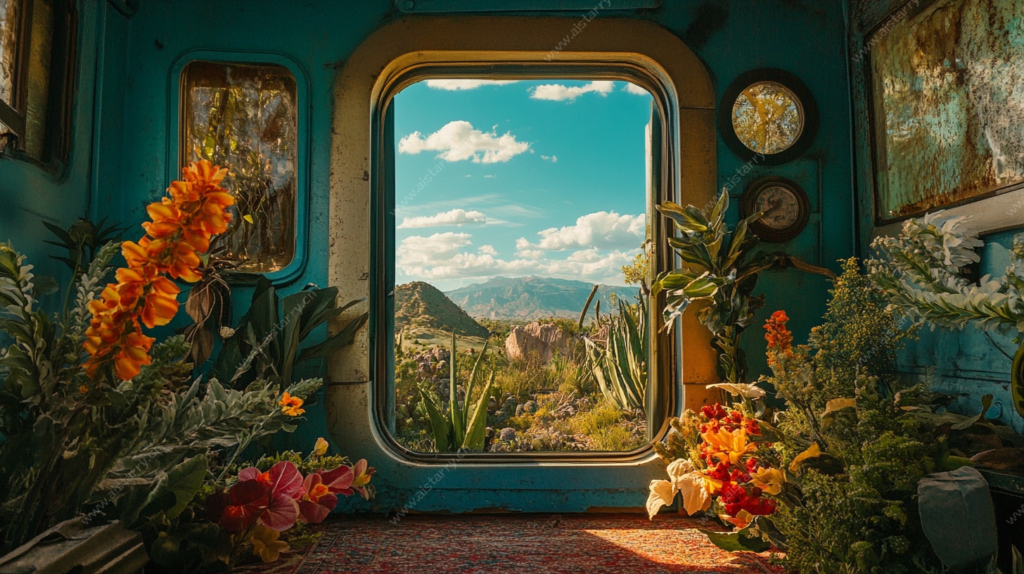 窗边绿植与户外风景