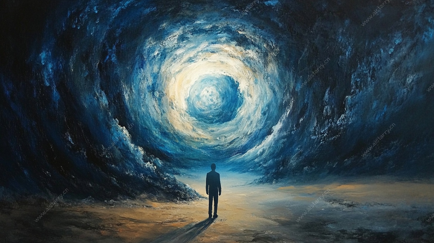 男子凝视奇幻星空漩涡