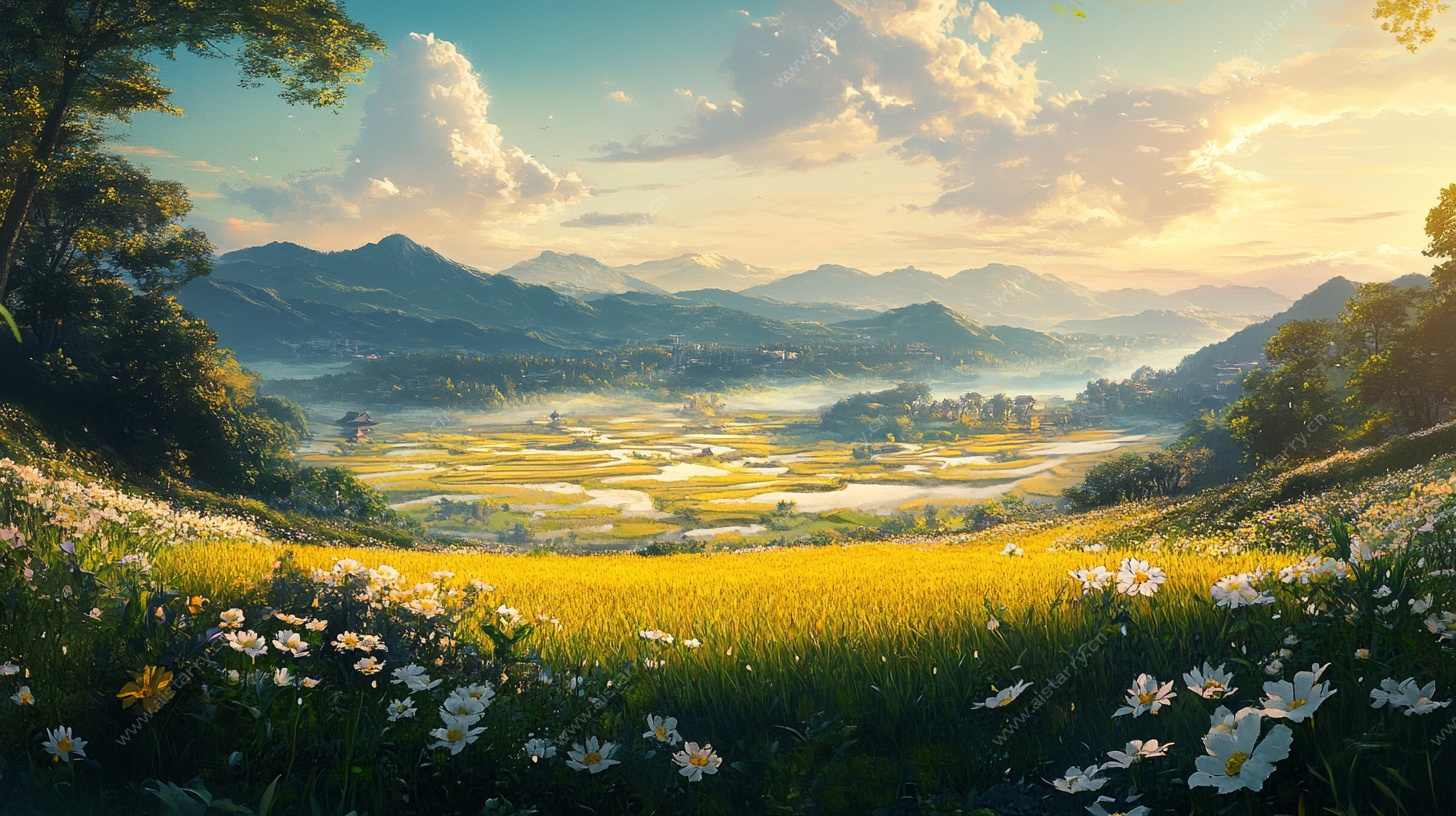 田园山野的梦幻黄昏景色